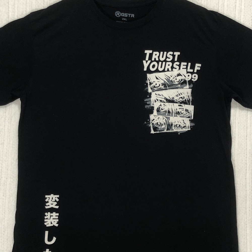 GSTR Mens‎ Trust Yourself 99 Anime Graphic T-Shirt Black 2XL Japanese Streetwear